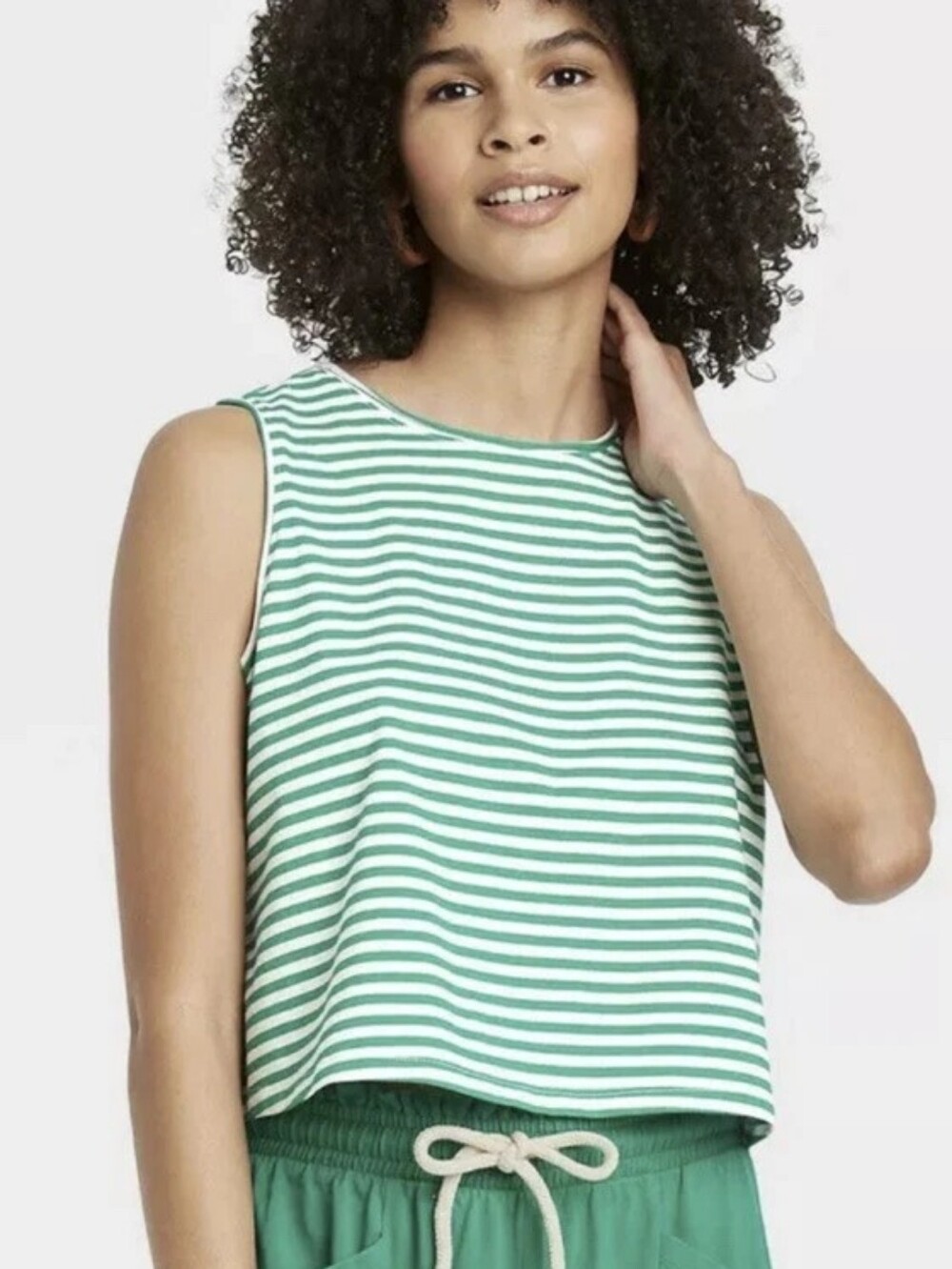 Universal Thread Women’s XL Green and White Striped Crop Tank